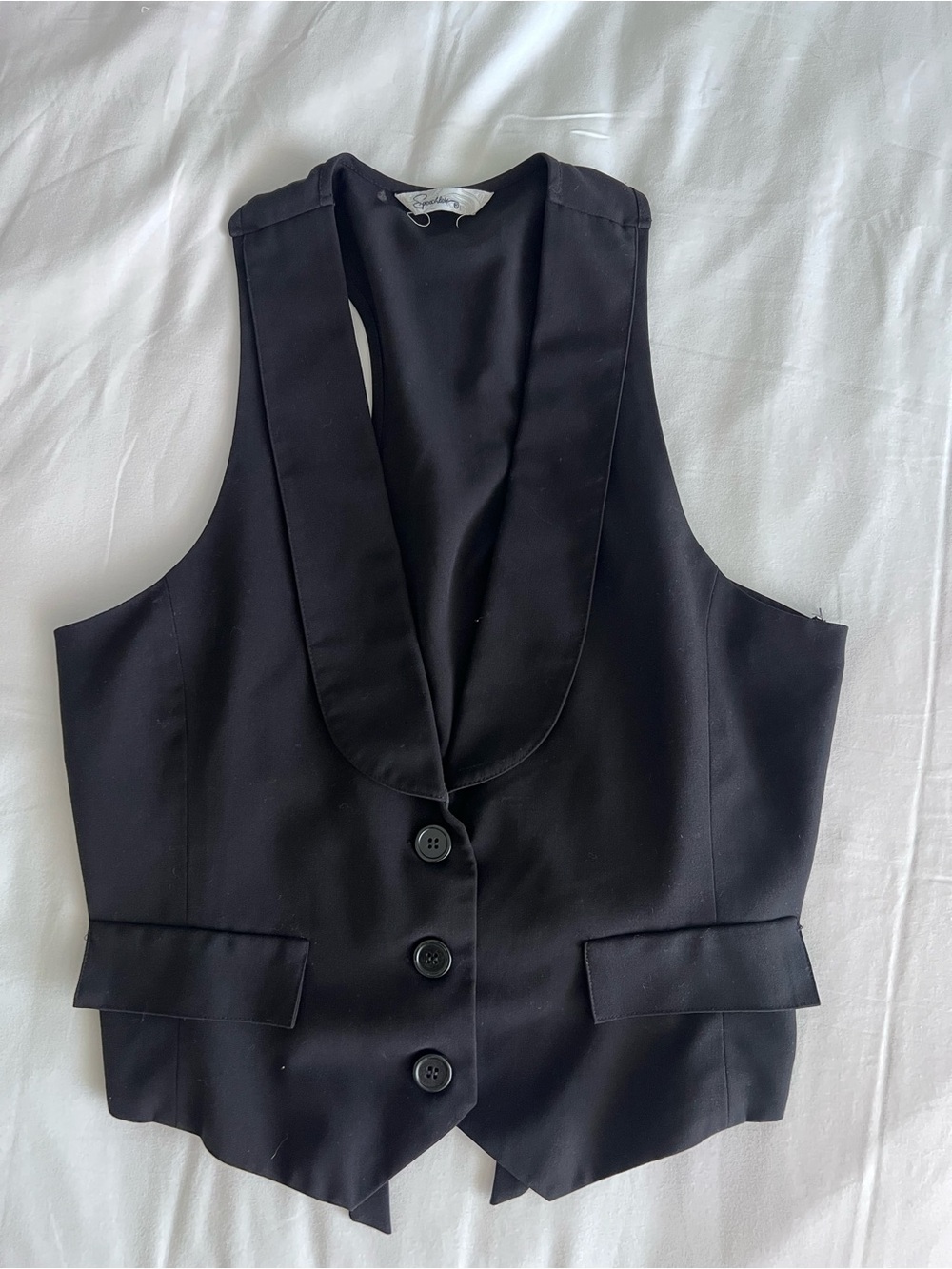 Women’s Speechless Black Tailored Button Front Vest Preppy Top tie back basics